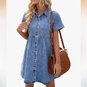 Boho Button Down Tiered Flowy Coastal Cowgirl Babydoll Mini Dress Size L